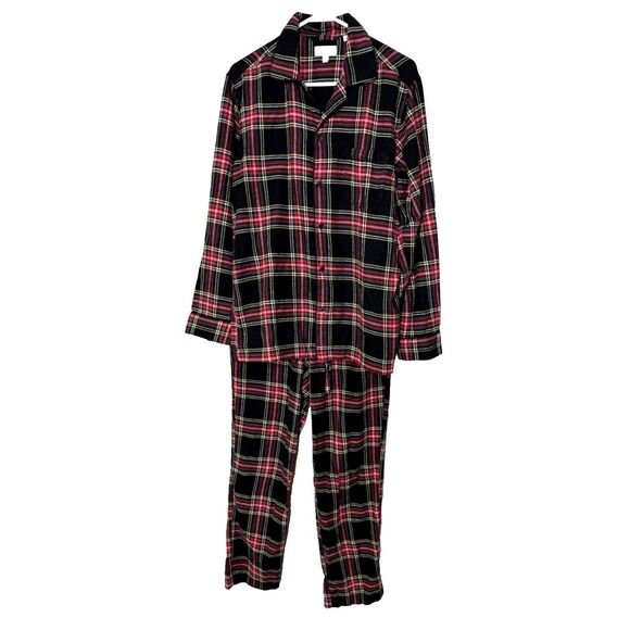J. Crew Black Plaid Flannel Cotton Pajama Set Top Bottom Size S Mens Small - Picture 1 of 16